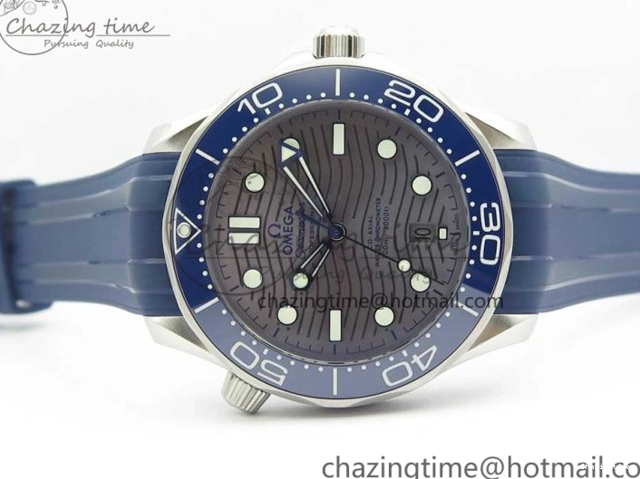 0123 StreetReady 2018 Seamaster Diver 300M VSF 1:1 Best Edition Blue Ceramic Gray Dial on Blue Rubber Strap A8800 V2 (Black Balance Wheel) 7963